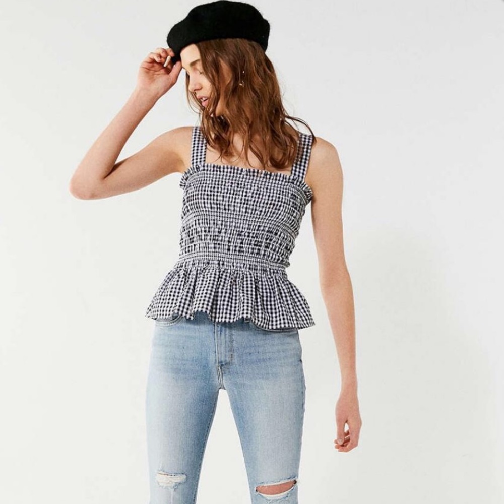 gingham urban outffiters smocked top